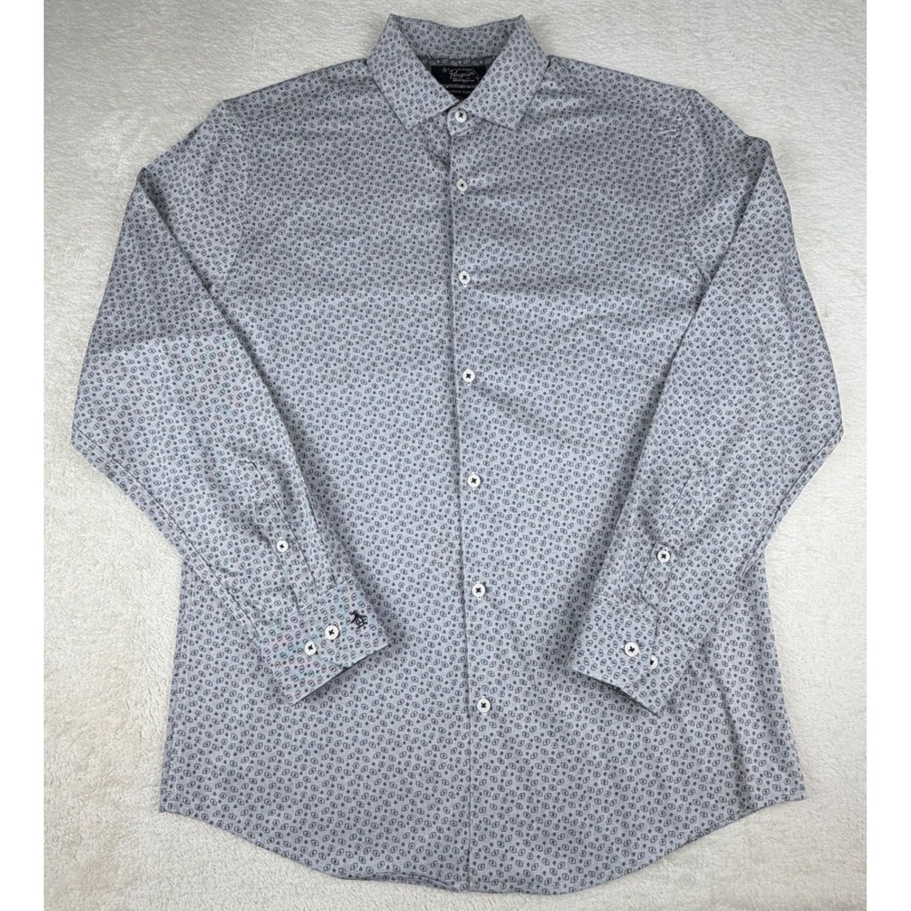 Original‎ Penguin Heritage Slim Fit Grey Geometric Print Button Down Long Sleeve